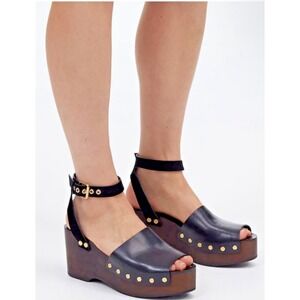 Madewell Women Size 10 The Anouk Platform Clog Sandal Ankle Buckle Black